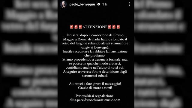 Rubano gli strumenti dei Benvegnù dopo il concerto del Primo Maggio, la denuncia sui social - Q8UFIdXxSQc