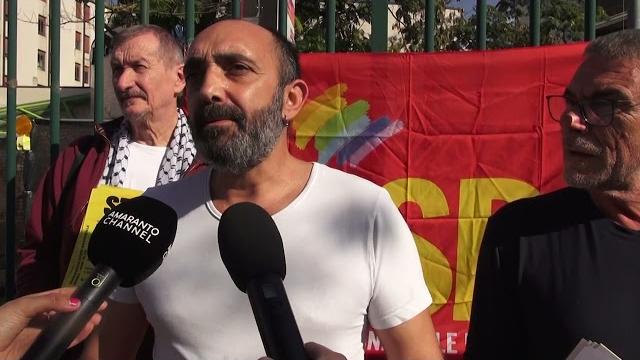 Sindacati davanti al San Donato per sensibilizzare sui motivi dello sciopero del 31 Ottobre - tqS6ejFmsaw